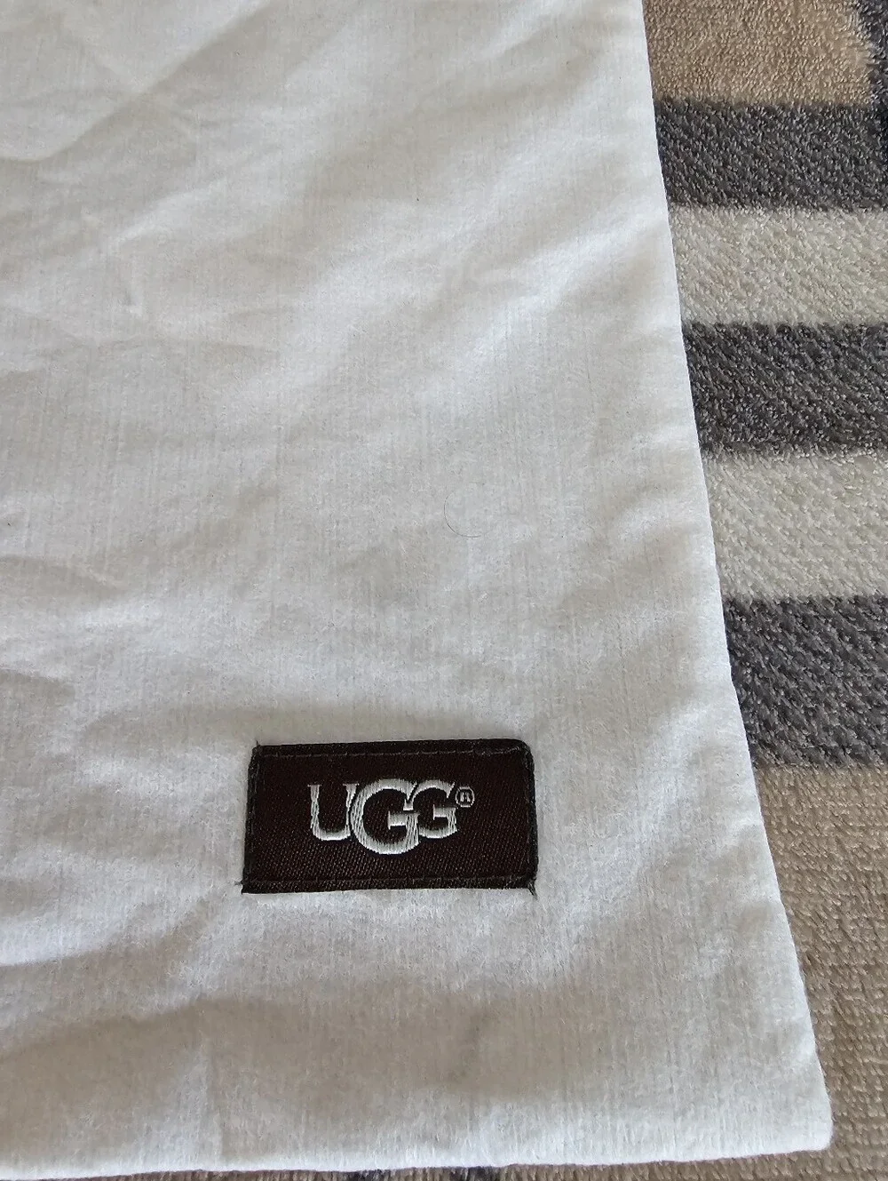 UGG White Dust Bag with Brown Logo Patch